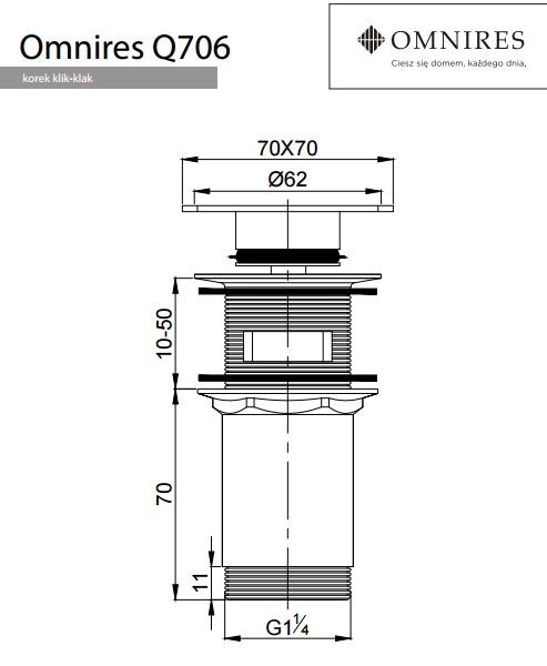 Omnires korek klik-klak do syfonu umywalkowego chrom Q706CR
