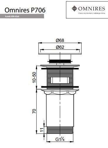 Omnires korek klik-klak do syfonu umywalkowego chrom P706CR