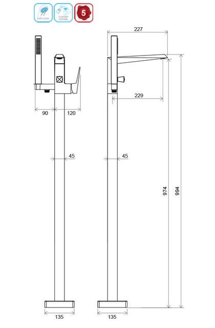 Ravak Freedom R bateria wannowa stojąca chrom X070079