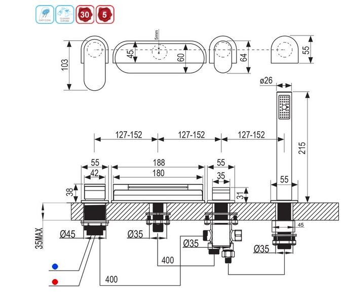 Ravak Chrome bateria wannowa 4-otworowa chrom X070073