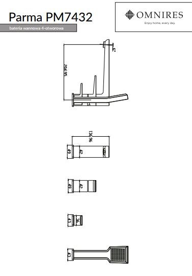 Omnires Parma bateria wannowa 4-otworowa kompletna chrom PM7432CR