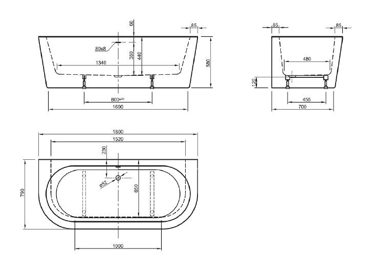 Roca Eternity Wall wanna wolnostojąca przyścienna 180x80 akryl biały A24T275000
