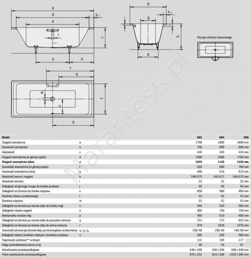 Kaldewei Puro Duo wanna prostokątna 170x75 model 663 266300010001