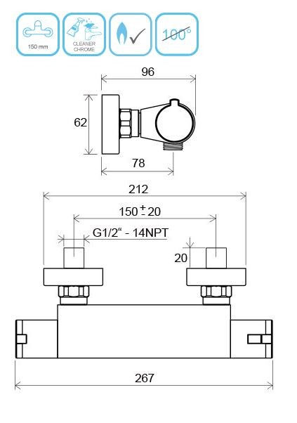 Ravak Termo bateria prysznicowa termostatyczna natynkowa chrom X070051
