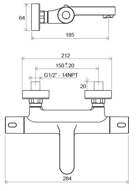 Ravak Termo bateria wannowa termostatyczna natynkowa chrom X070097