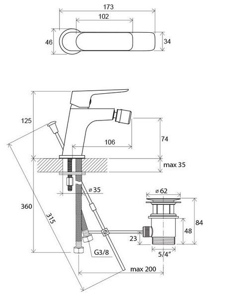 Ravak Classic bateria bidetowa z korkiem chrom X070082