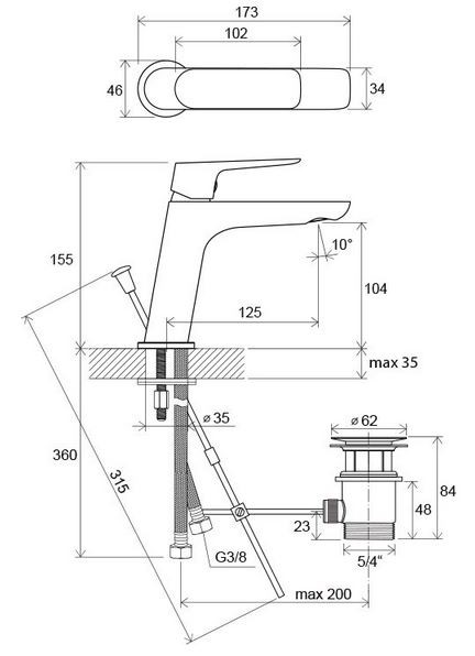 Ravak Classic bateria umywalkowa z korkiem chrom X070081