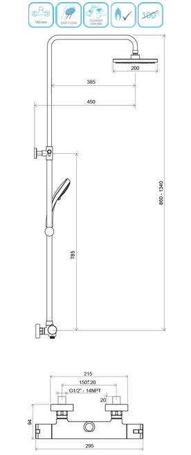 Ravak Termo zestaw prysznicowy Termo 100 z baterią termostatyczną i zestawem prysznicowym chrom X070058