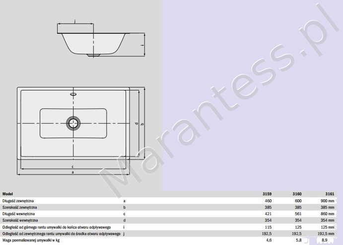 Kaldewei Puro umywalka podblatowa z przelewem 46x38,5 cm 3159 900906003001