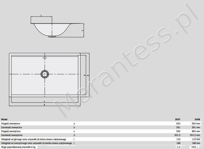 Kaldewei Silenio umywalka podblatowa z przelewem 93,4x39,1 cm 3048 906106003001