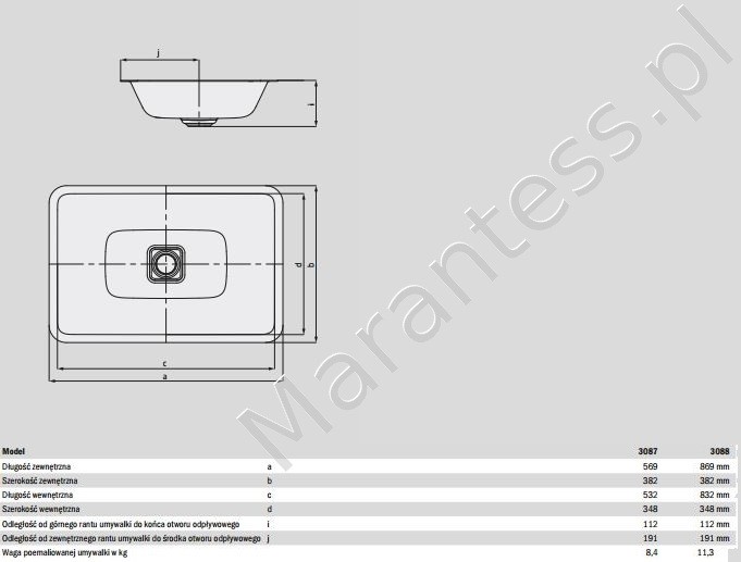 Kaldewei Cono umywalka podblatowa bez przelewu 56,9x38,2 cm 3087 902306003001