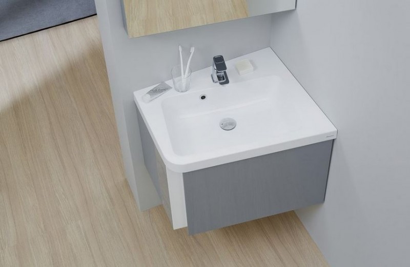 Ravak 10 umywalka wisząca asymetryczna lewa z otworem na baterię 65x53,5 cm konglomerat XJIL1165000