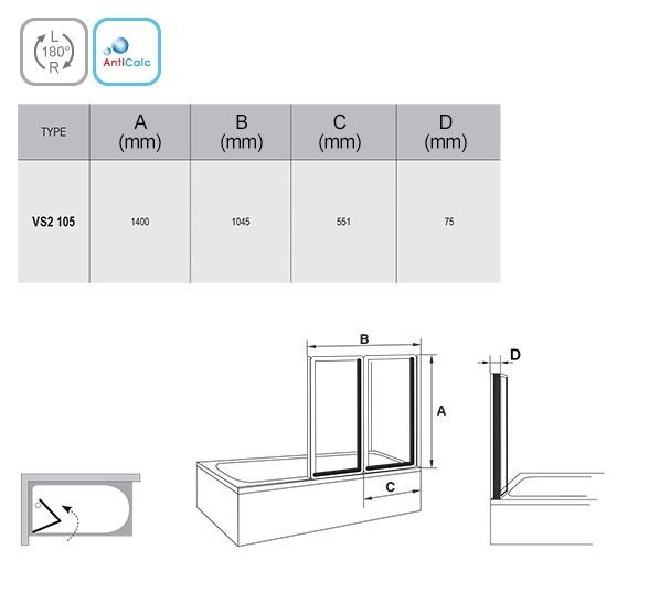 Ravak Supernova parawan nawannowy uniwersalny 105 cm biały rain 796M010041