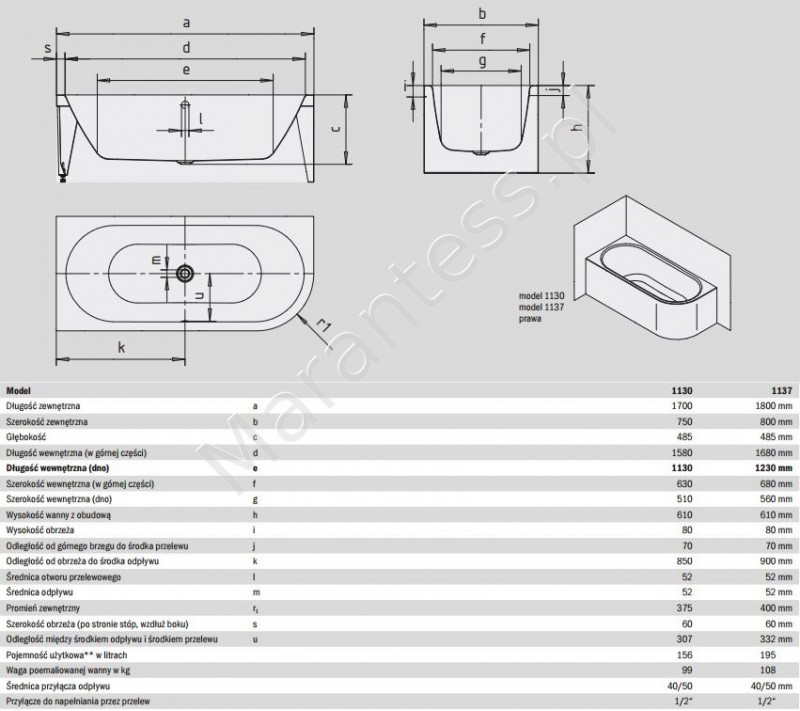 Kaldewei Meisterstuck Centro Duo 1 prawa wanna wolnostojąca 170x75 stal emaliowana biały 1130 202140403001