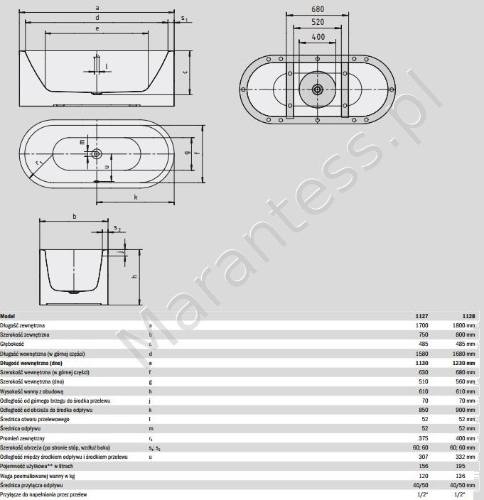 Kaldewei Meisterstuck Centro Duo Oval wanna wolnostojąca 170x75 stal emaliowana biały 1127 200140403001