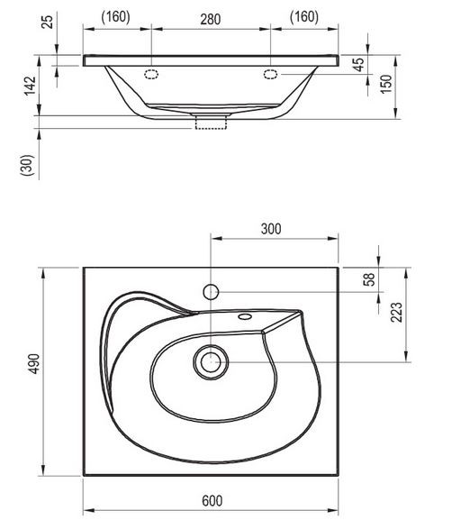 Ravak Rosa II 600 umywalka wisząca z otworem 60x49 cm biała XJ201160000