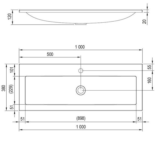 Ravak Clear umywalka meblowa 100x38 cm bez przelewu  z otworem biała XJJ01110000