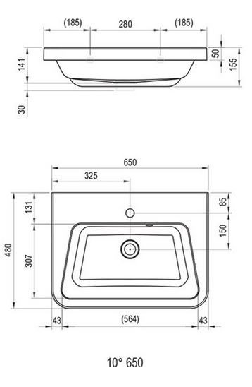 Ravak 10 umywalka wisząca z otworem na baterię 65x48 cm konglomerat XJI01165000