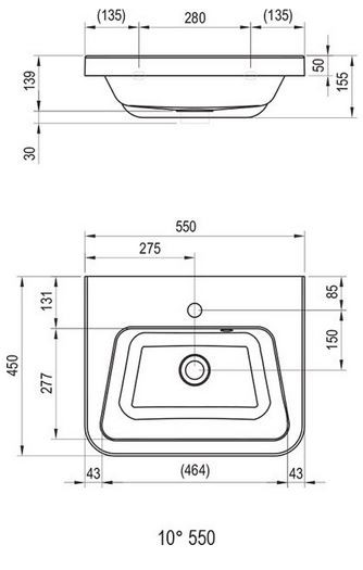 Ravak 10 umywalka wisząca z otworem na baterię 55x45 cm konglomerat XJI01155000