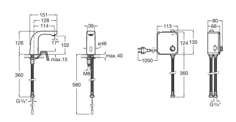 Roca L20 bateria umywalkowa elektroniczna z mieszaczem BOX, zasilanie AC (zasilacz) A5A5509C00