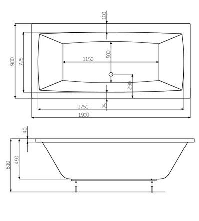 Roca Vita wanna prostokątna 190x90 z nogami A24T090000