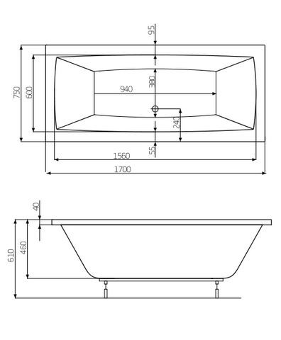 Roca Vita wanna prostokątna 170x75 z nogami A24T066000
