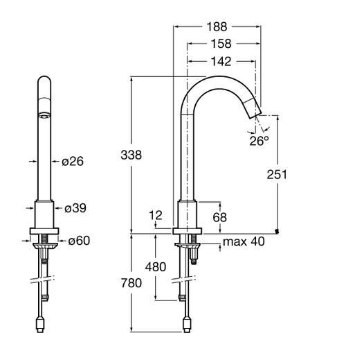 Roca Loft-E Bateria umywalkowa elektroniczna wysoka z mieszaczem AC 230V A5A3843C00