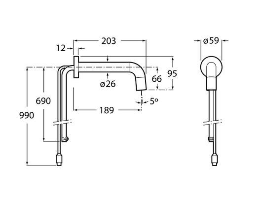 Roca Loft-E Bateria umywalkowa elektroniczna ścienna na wodę zmieszaną AC 230V A5A5743C00