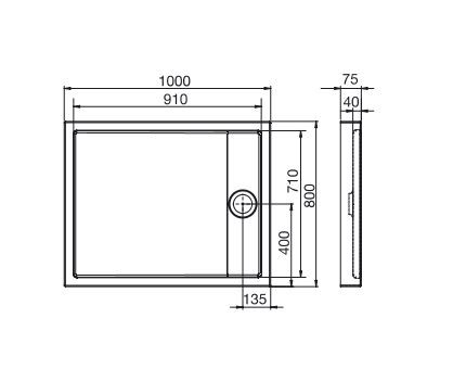 Roca Granada Square Medio brodzik prostokątny 100x80 biały A27T006000