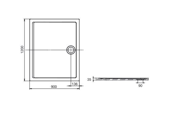 Roca Aeron brodzik prostokątny z konglomeratu stonex 120x90 biały A276295100