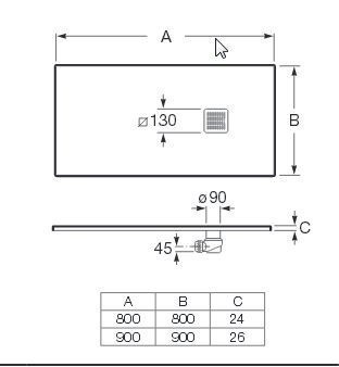 Roca Terran brodzik kwadratowy 80x80 z syfonem konglomerat stonex czarny AP0332032001400
