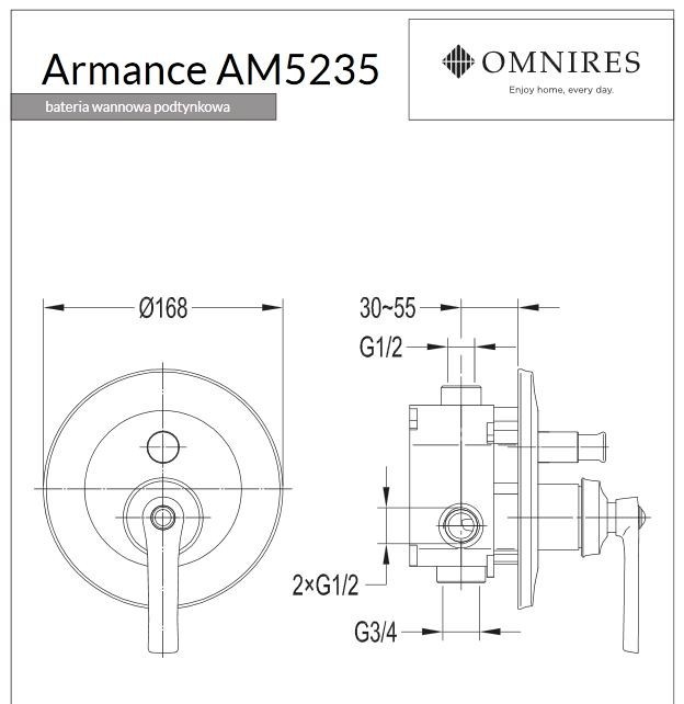 Omnires Armance bateria wannowa podtynkowa retro miedź antyczna AM5235ORB
