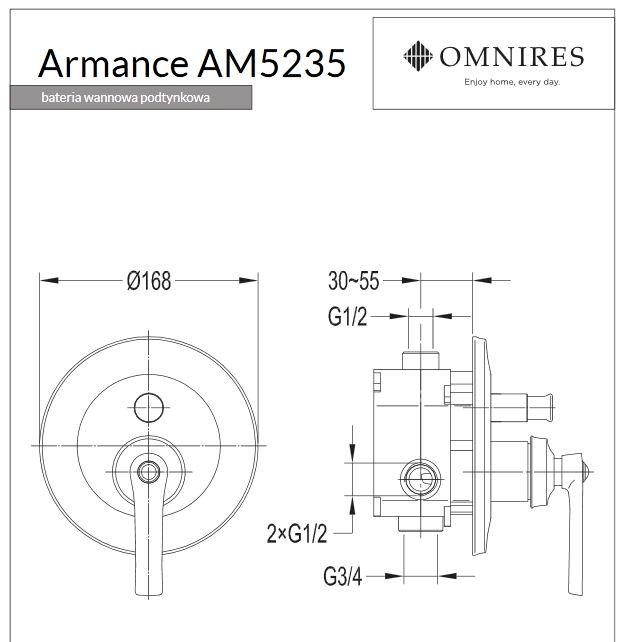 Omnires Armance bateria wannowa podtynkowa retro chrom AM5235CR