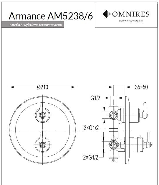Omnires Armance bateria podtynkowa termostatyczna 3-drożna retro chrom AM5238/6CR