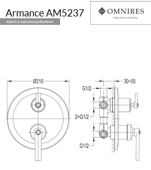 Omnires Armance bateria podtynkowa 3-drożna retro miedź antyczna AM5237ORB