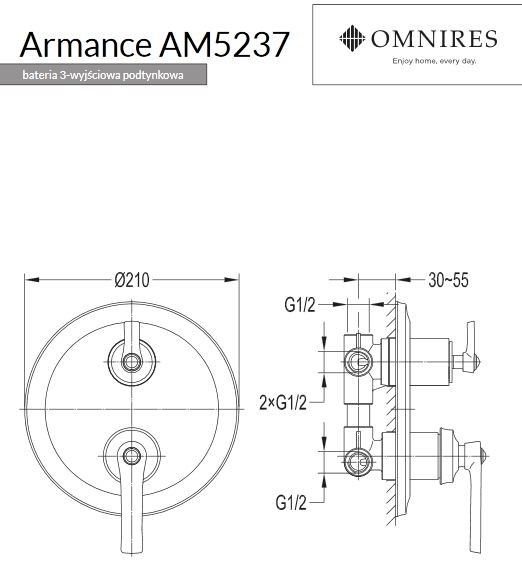 Omnires Armance bateria podtynkowa 3-drożna retro chrom AM5237CR