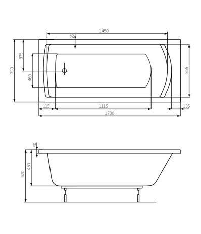 Roca Linea wanna prostokątna 170x75 z nogami A24T042000