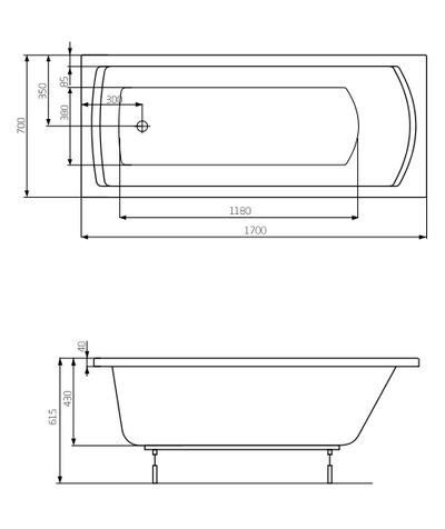 Roca Linea wanna prostokątna 170x70 z nogami A24T034000