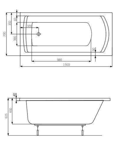 Roca Linea wanna prostokątna 150x70 z nogami A24T010000