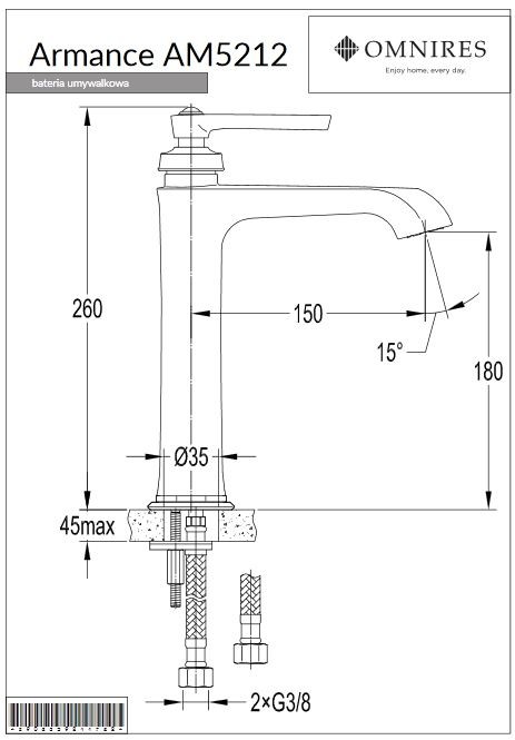 Omnires Armance bateria umywalkowa wysoka retro chrom AM5212CR