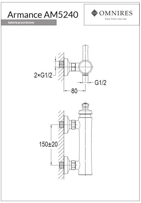 Omnires Armance bateria prysznicowa retro chrom AM5240CR