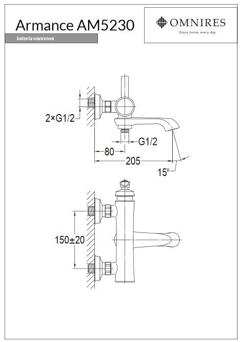 Omnires Armance bateria wannowa retro miedź antyczna AM5230ORB