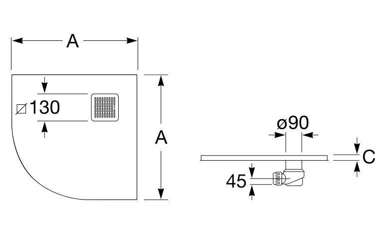 Roca Terran brodzik półokrągły 90x90 z syfonem kompozytowy stonex czarny AP10538438401400