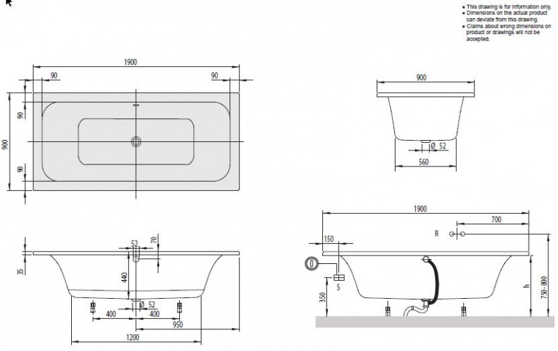 Villeroy&Boch Loop&Friends Square Duo wanna prostokątna 190x90 biała weiss alpin UBA199LFS2V-01