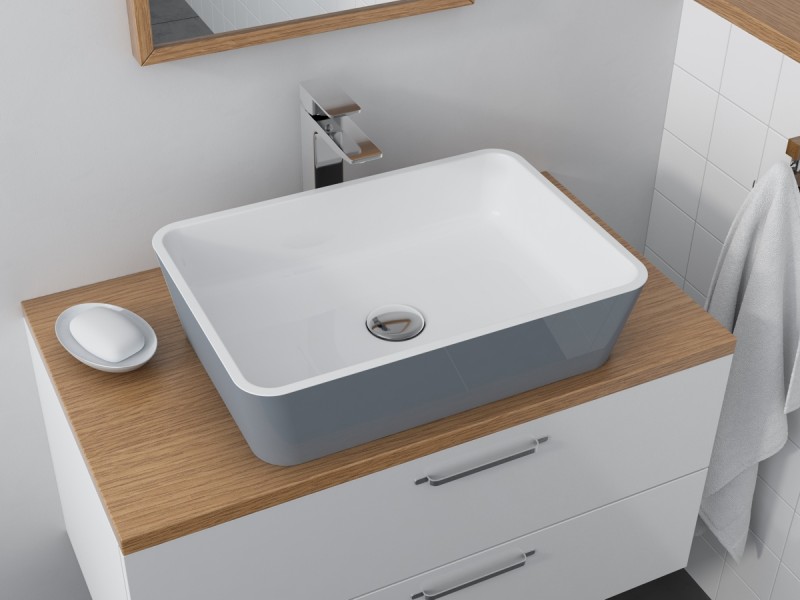 Omnires PARMA Marble+ umywalka nablatowa 50x35 szary połysk biały PARMAUNBSP