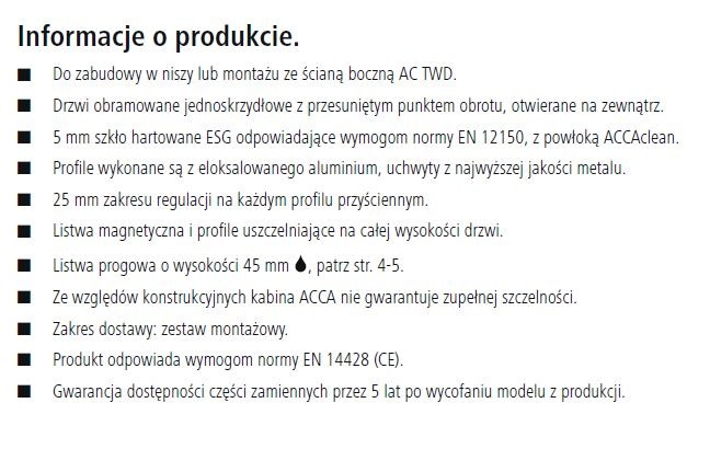 Kermi ACCA drzwi otwierane 80 cm srebrny połysk przeźroczyste AccaClean ACKOD08019VPK