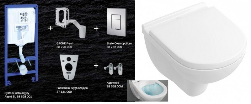 Grohe + Villeroy&Boch O.novo Directflush Compact 49cm - Zestaw 7w1 - kompletny stelaż + muszla + deska wolnoopadająca