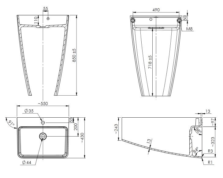 Omnires PARMA Marble+ umywalka wolnostojąca z otworem 55x43 biały PARMAUWBP