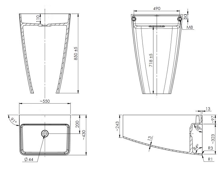 Omnires PARMA Marble+ umywalka wolnostojąca bez otworu 55x43 biały PARMAUWBOBP
