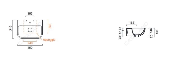 Catalano Sfera 45 umywalka mała 45x35 biały cataglaze 145BSFNP00